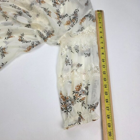 Umgee Womens Sheer Floral Peasant Blouse Top Lace Trim Size L Cream Boho Style - Picture 15 of 15